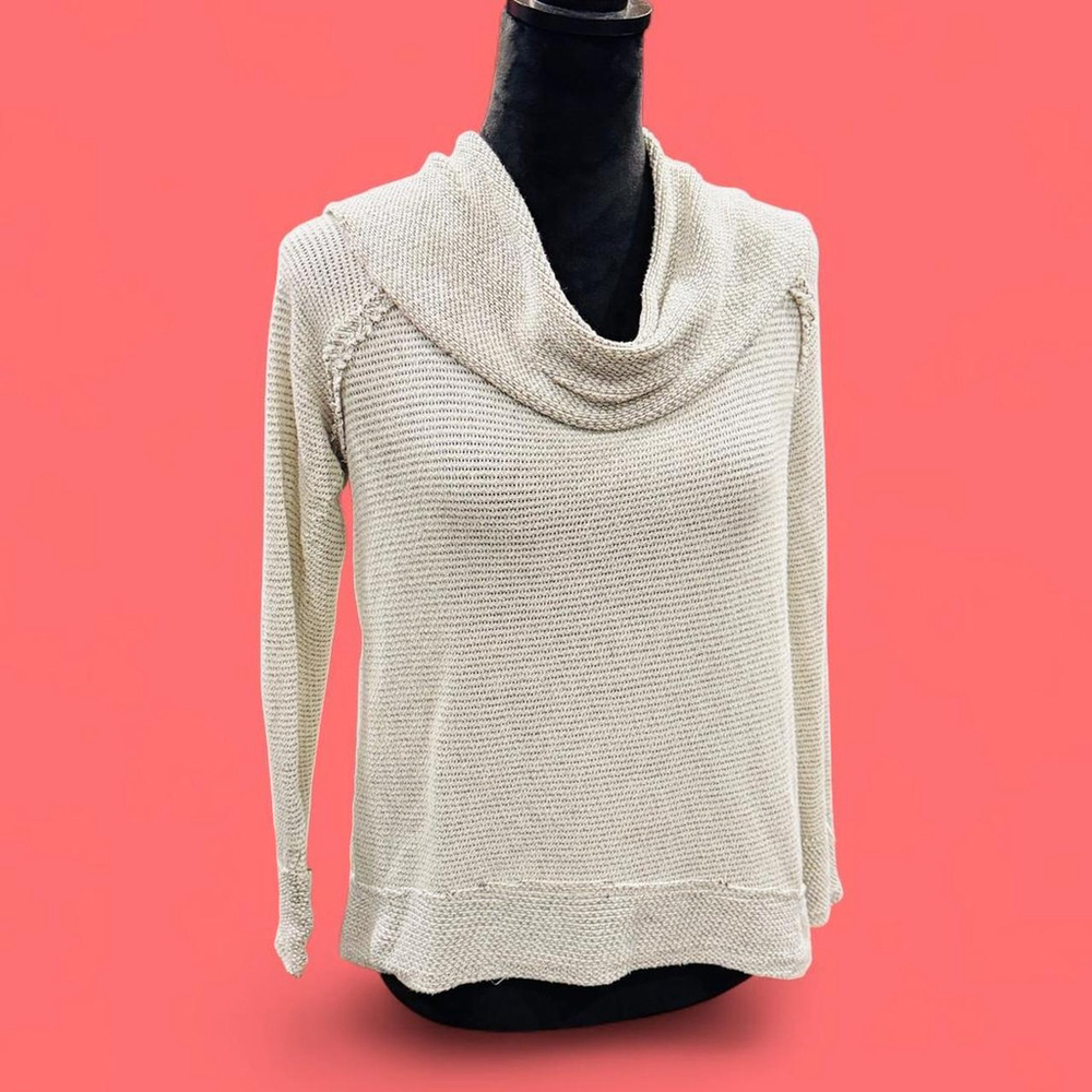 Grunge Punk Boho Raw Edge Cowl Neck Gray Sweater Small